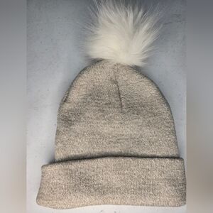 Cozy Beige Knit Beanie with White Pom Pom